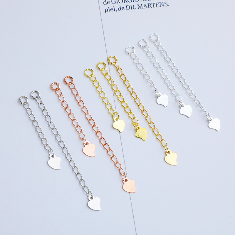 S925 silver plated gold with closed ring heart-shaped tail chain DIY bracelet 3-5cm love extended chain jewelry accessories