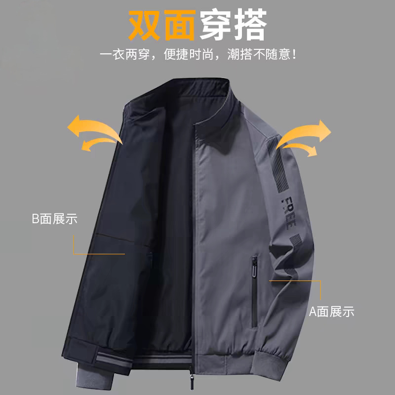 Jacket Men's Spring and Autumn Double-sided Wear Young and Middle-aged Casual Collar Jacket Men's Sports Simple Jacket Dad's Top
