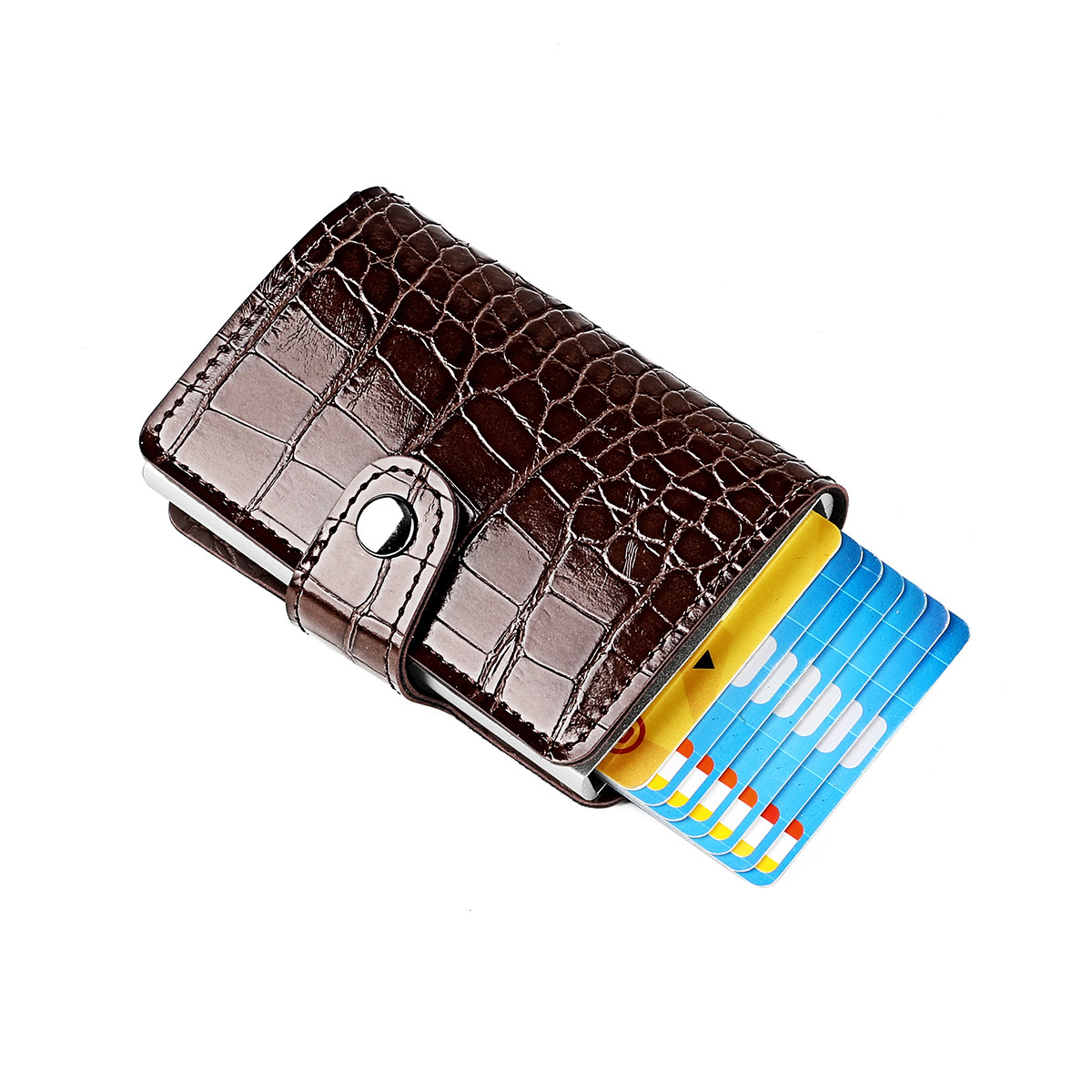 Crocodile Card Holder Men's Wallet European and American Thin Automatic Elastic Card Type Metal Aluminum Box Card Holder Youth Buckle Card Holder