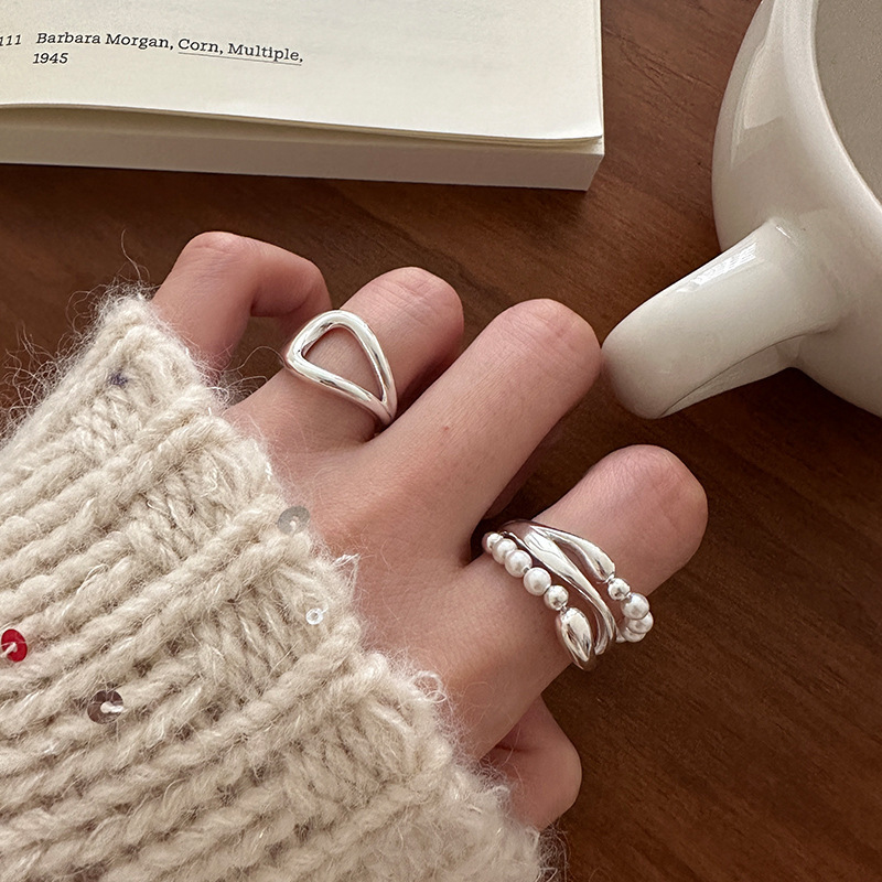 Geometric Hollow Love Ring Women's Simple Fashion Cold Style Personalized Stacked Open Ring Hip-Hop Finger Ring Fashion