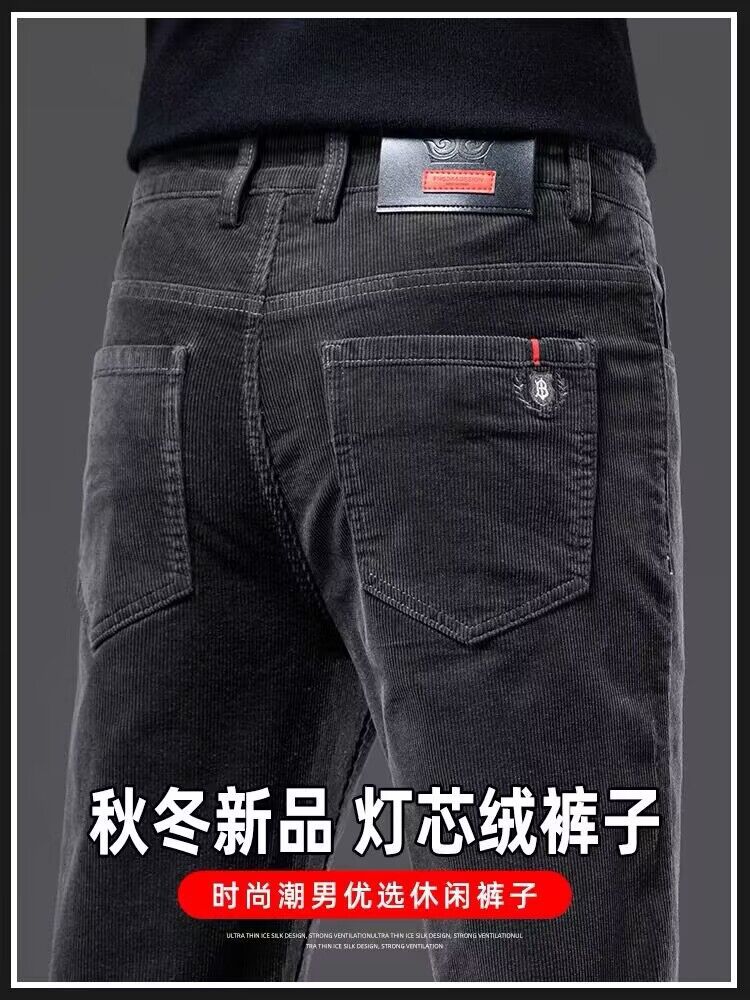 Men's Winter Business fleece-lined Corduroy Men's Pants Dad's Casual Pants Straight Pants Spring and Autumn Corduroy Pants