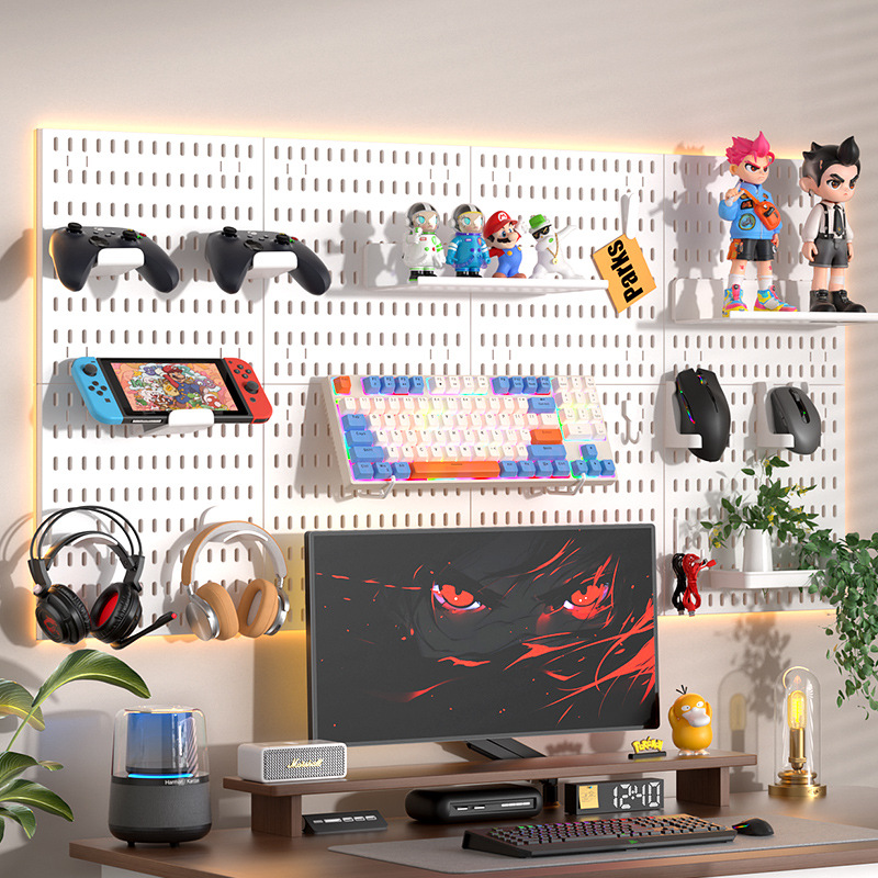 Hole board wall whole board e-sports ins style punch-free headset keyboard mouse bracket hook storage display rack