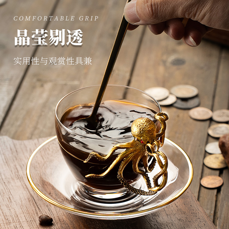 Creative octopus coffee cup exquisite high-value beautiful coffee cup with tray spoon office heat-resistant water cup