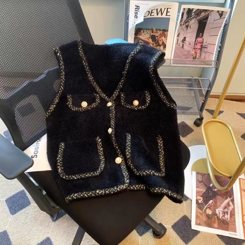 Kaning French-Style Faux Mink Knitted Vest for Women 2026 Autumn and Winter New Sweater Vest Outerwear Trendy