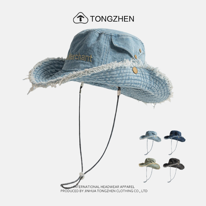 Fringed Western Cowboy Fisherman Hat with Personalized Letter Embroidery That Makes the Face Look Smaller, Suitable for Spring and Summer Outdoor Sun Protection