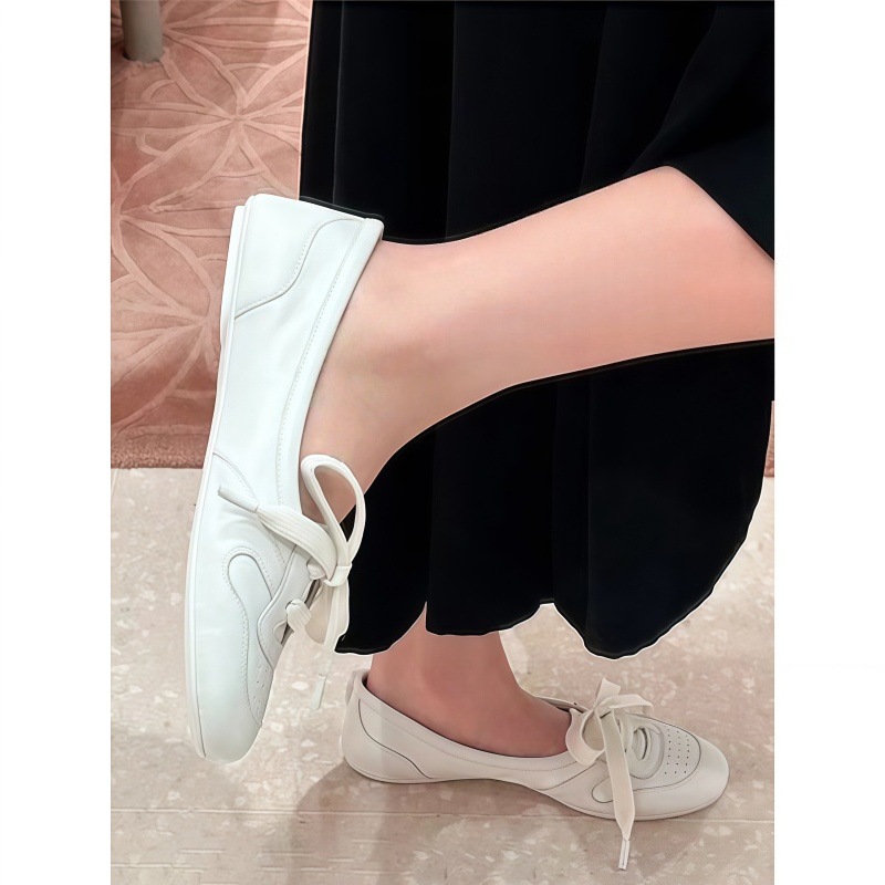 Sheepskin Version~Genuine Leather Retro Shallow-Mouthed Flats for Women, Flat-Soled Lace-Up Ballet Trainers, Casual Sneakers, Small Leather Shoes