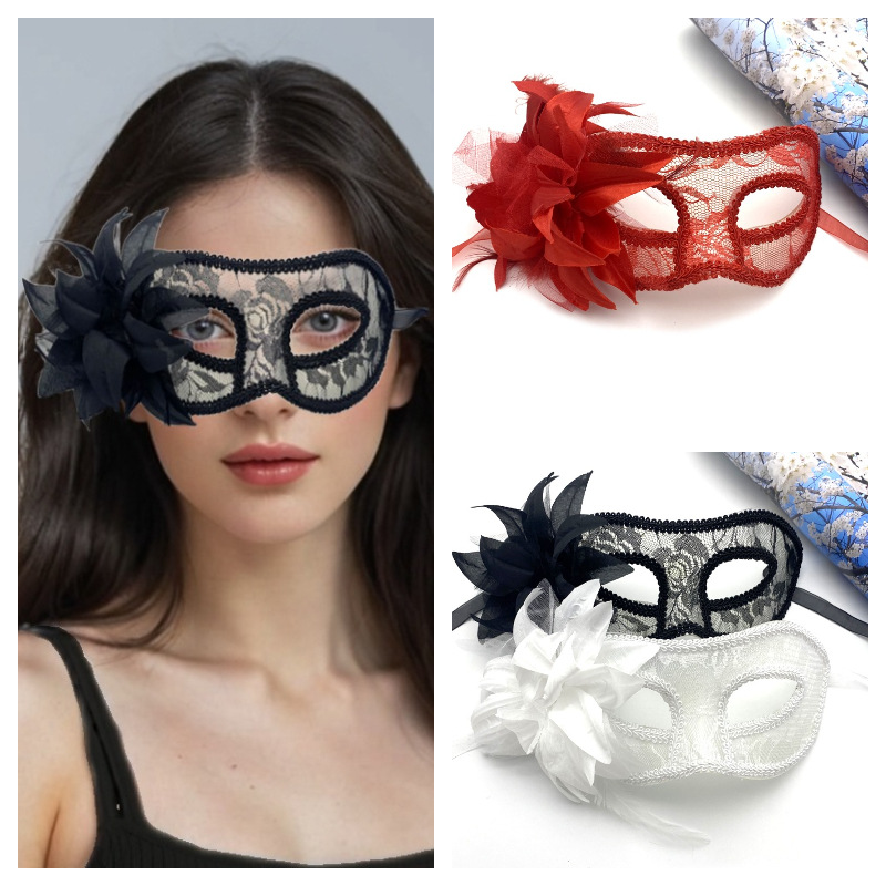 Venice Masquerade Glitter Gauze Flower Lace Mask Half Face Adult Eye Mask Halloween Performance Props