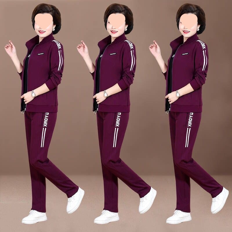 Middle-aged mom wear autumn sports suit women's new 40-year-old 50 middle-aged and elderly plus size women's Korean-style three-piece suit women's