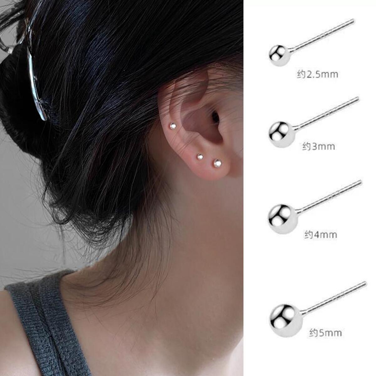 925 Silver Needle Earrings Women's Ear Holes Silver Needle Earrings Classic Small Ball Japanese and Korean Exquisite All-match Cold Style Earrings