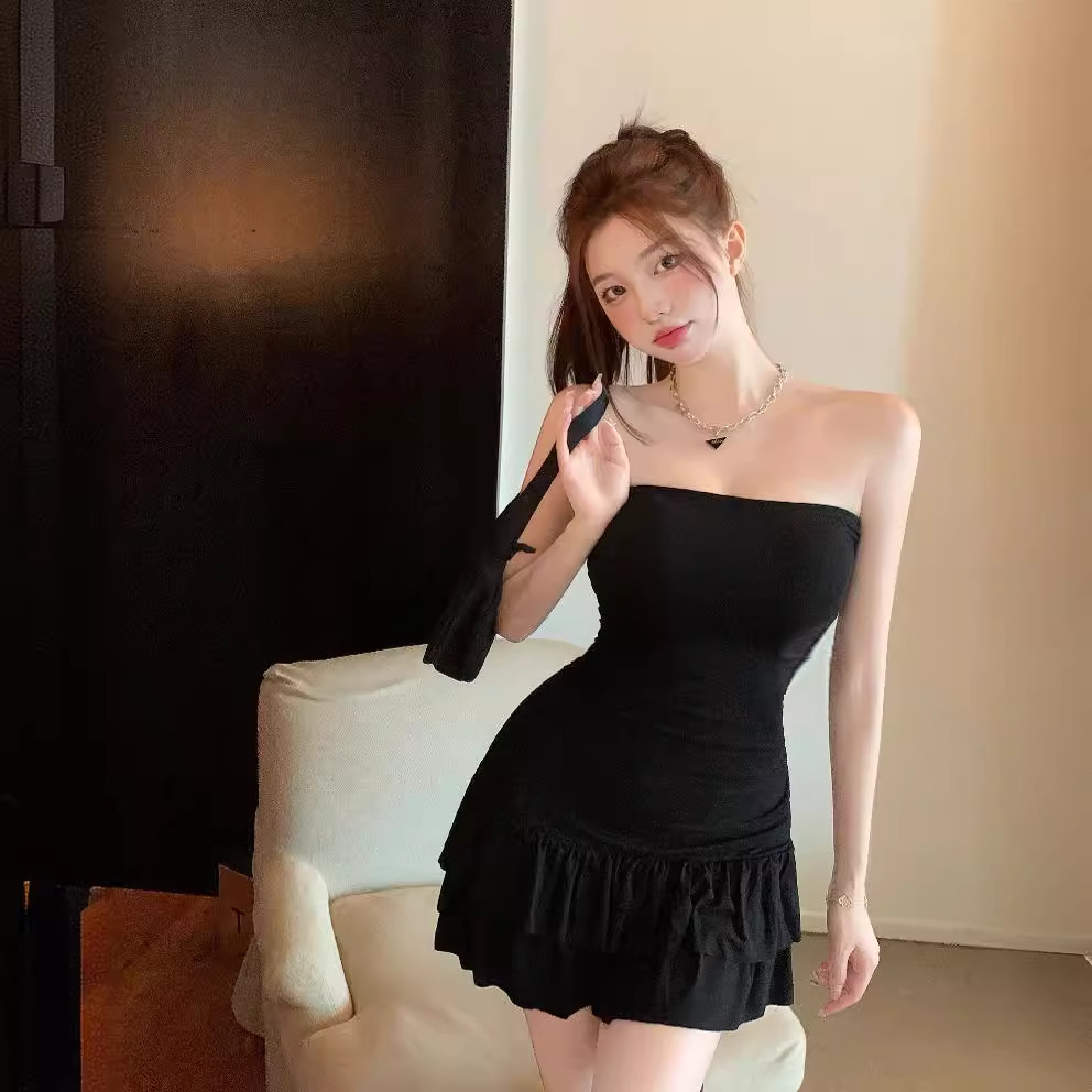 Pure desire women's cute cute hot girl sexy wrapped chest skirt slim sheath ruffled cake skirt tube top dress
