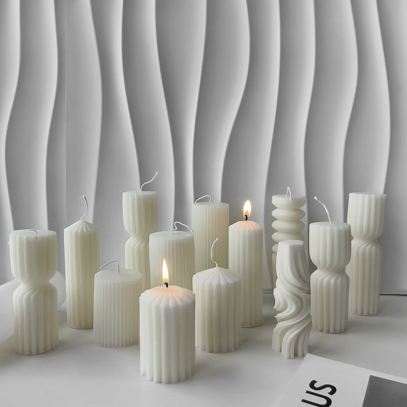 Jiahui Mei Striped Cylindrical Candle Mold DIY Wave Cylinder Aromatherapy Gypsum Ornaments Silicone Mold