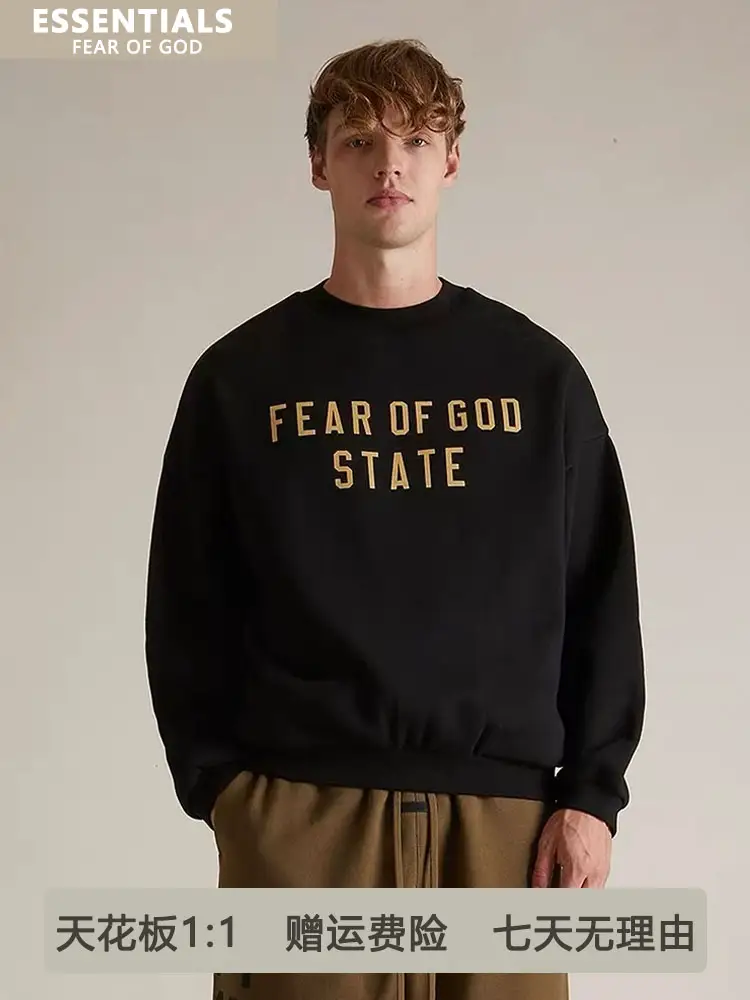 【Quality Assurance】Fog Sweatshirt Essentials Letter Print Crew Neck Pullover Versatile Loose Fit Spring and Autumn