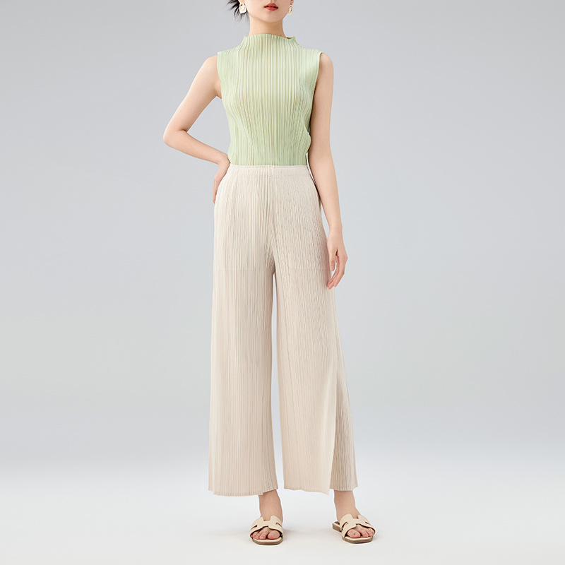 Custom Casual Pants Pleated Clothing Factory 25 New Styles Direct Supply Summer Temperament Mid-Waist Pleated Long Spliced Straight Pants