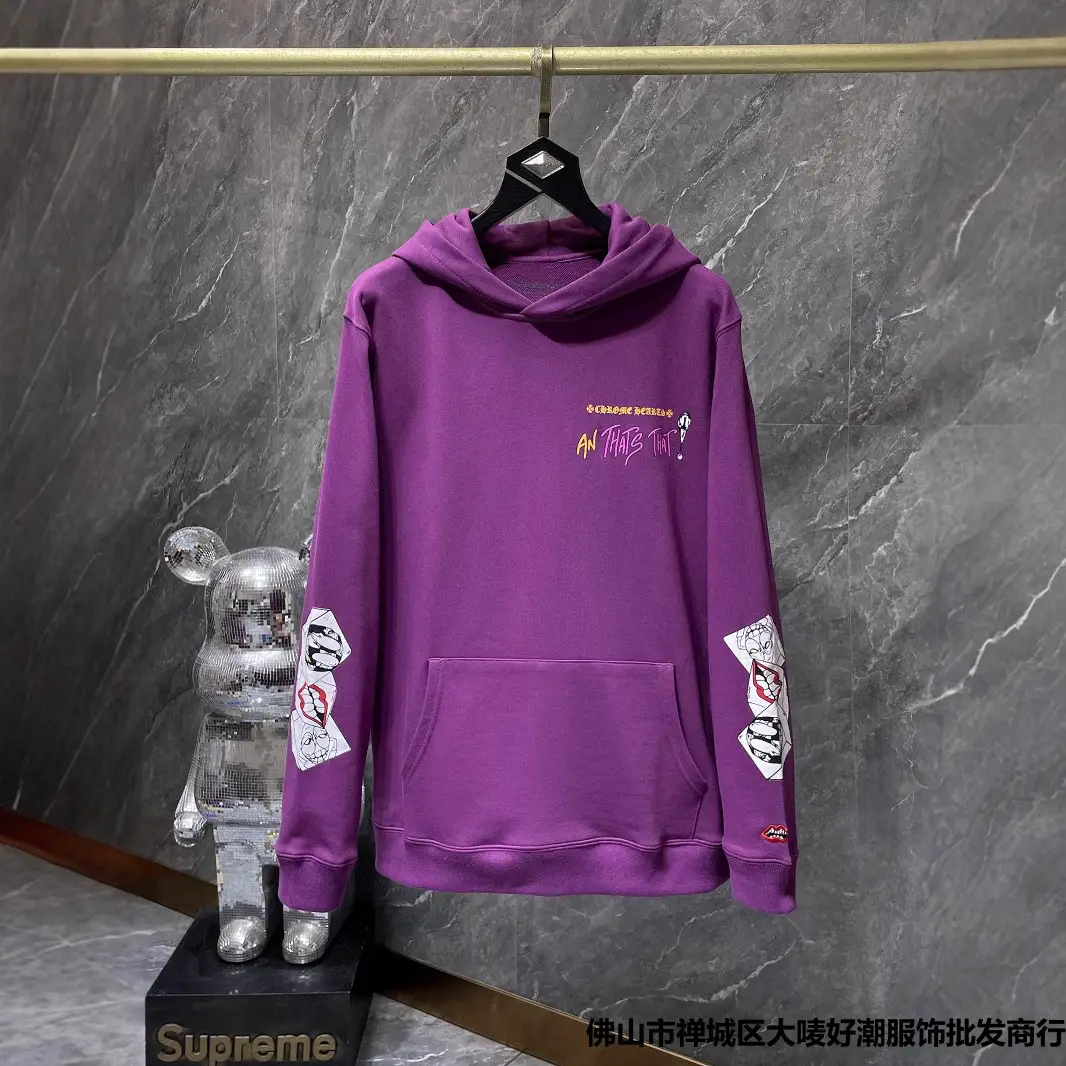 chrome hearts24秋冬新款克罗Matty Boy紫色连帽套头卫衣男女同款