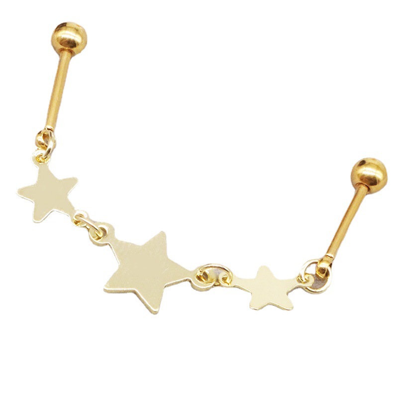 Gaibei Korean style eardrop small fresh temperament pendant plated gold eardrop long ear bar barbell ear clip piercing jewelry