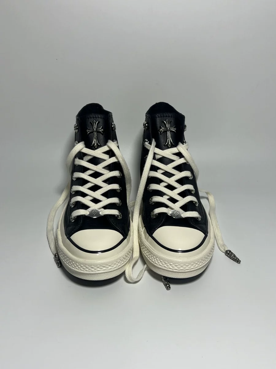 Remake Custom Cross Shoe Patch Air Eyelet Buckle Black Leather High-Top Shoes Versatile Comfortable Unisex