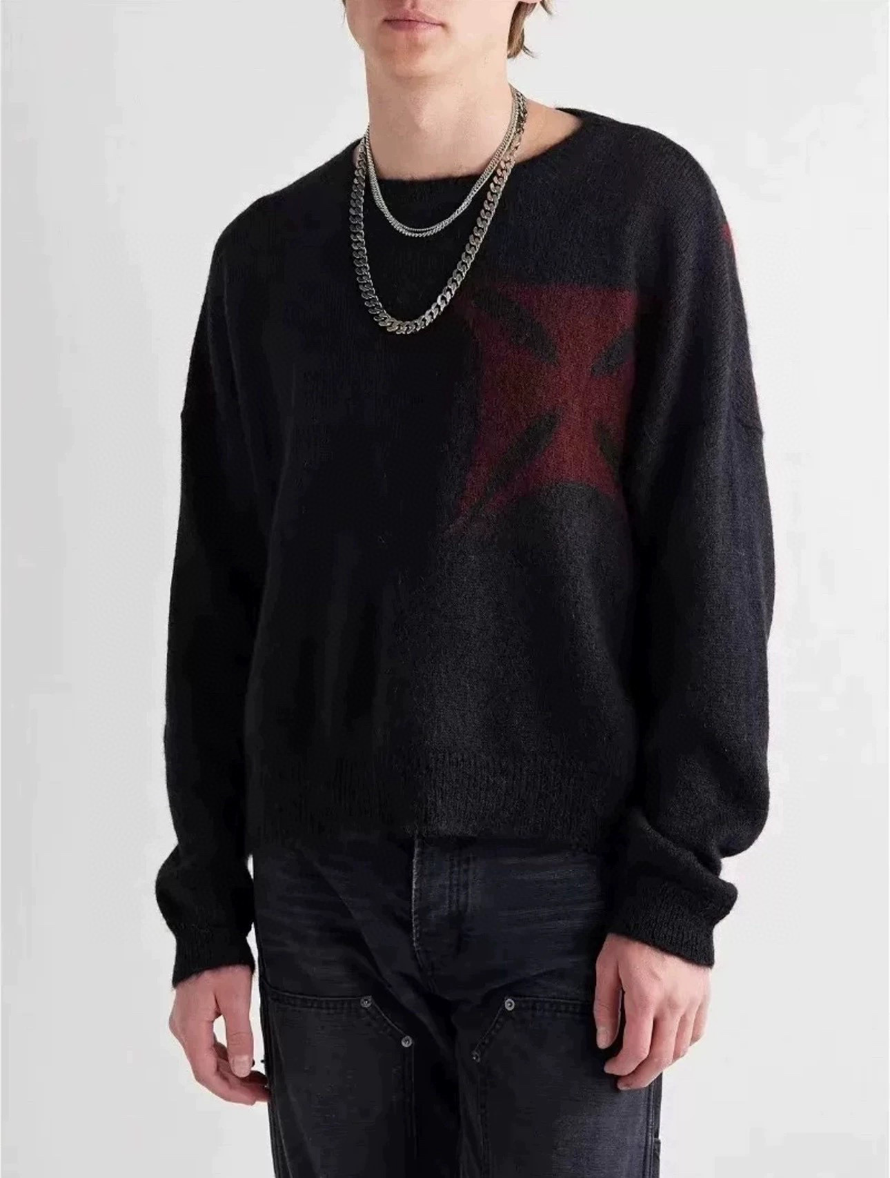 Enfants Riches Deprimes Erd Red Cross Crew Neck Sweater Street Fashion Fabric Is Soft and Delicate