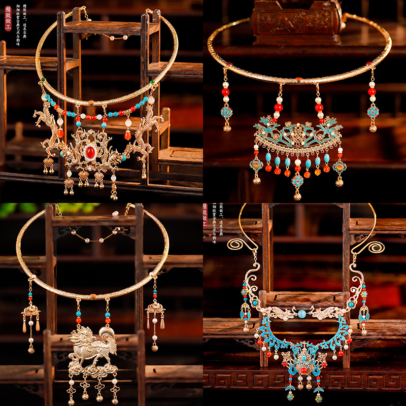 Hanfu Ming-made Wreaths Collar Daily All-match Horse-faced Skirt Tassel Collar Little God of Wealth Burned Blue Necklace New Year Accessories