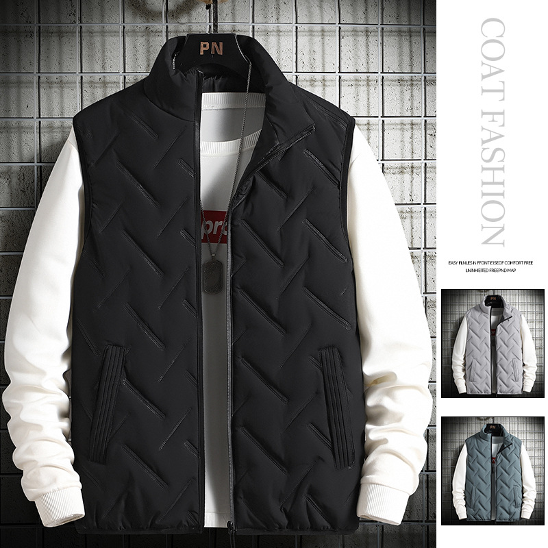 Cross-border New Men's Vest Autumn and Winter Down Cotton Vest Korean Style Waistcoat Loose Handsome Thickened Outer Wear