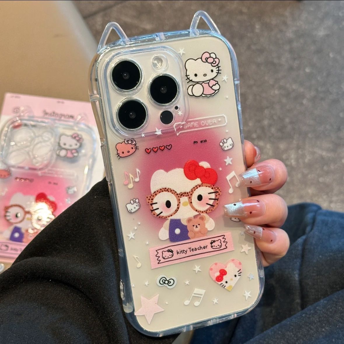 Glasses Hello Kitty for Apple 16 phone case 16PROMAX cat ear phone case 13 14 15 soft case 12p