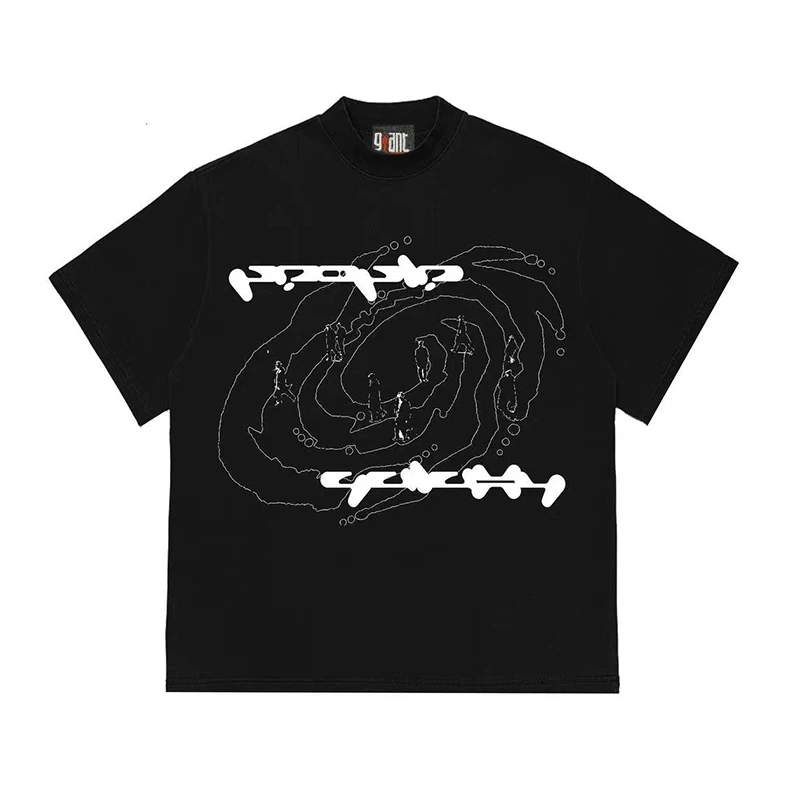 Abstract Letters 260g Heavyweight Pure Cotton! Graffiti Trendy Brand Letter Print Loose Short-Sleeved T-Shirt