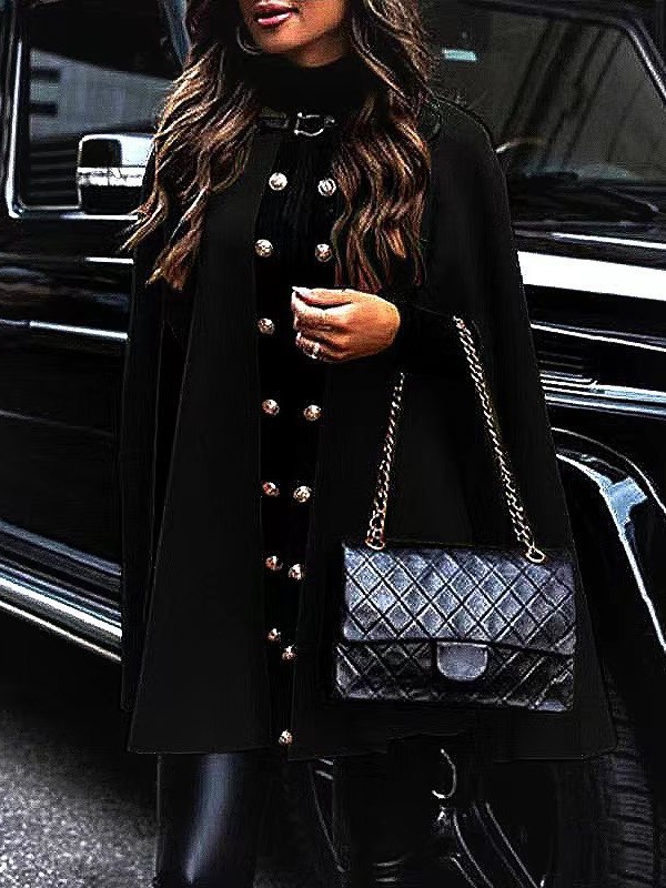 2023 New Cape short trench coat cross-border girl coat elegant temperament girl coat button cloak for women