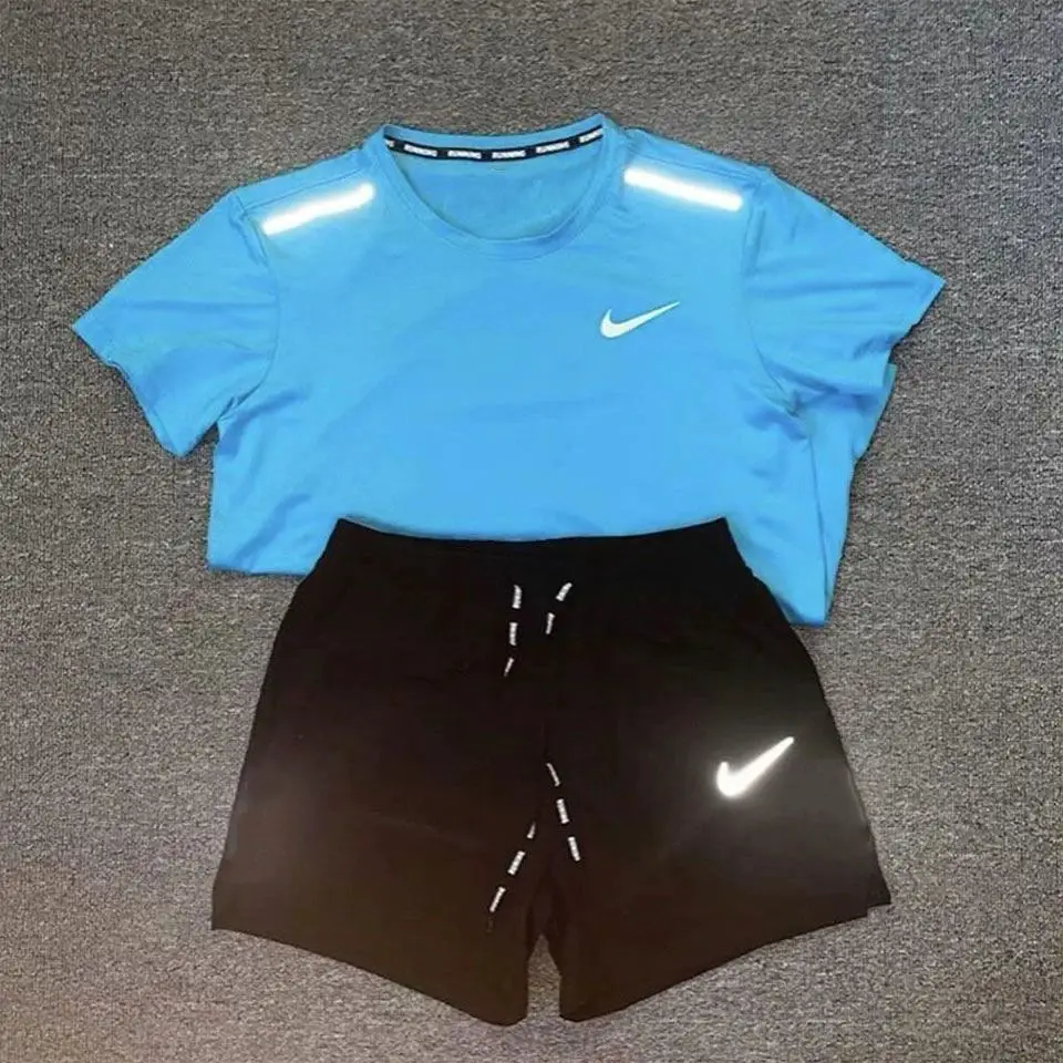夏季训练短裤短袖体育套装男女跑步运动运动服健身马拉松速干田径