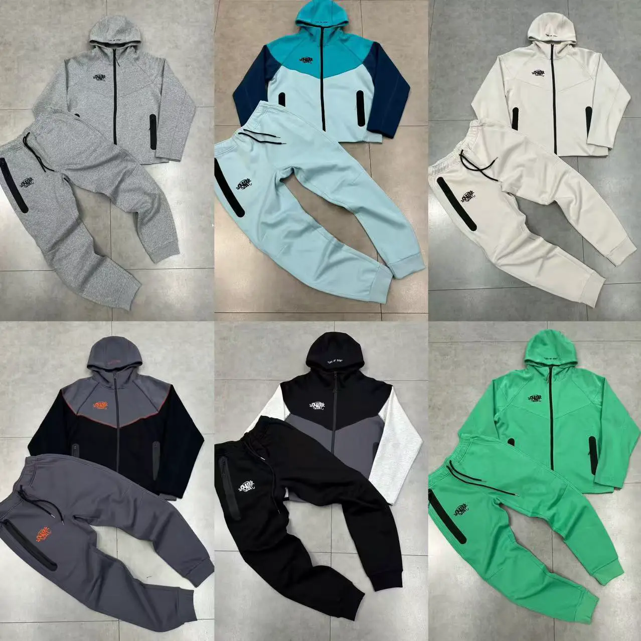 Syna Drill Style American Style Street Letter Stitching Contrast Cardigan Hooded Jacket Sweatpants Men's and Women's Sports suit