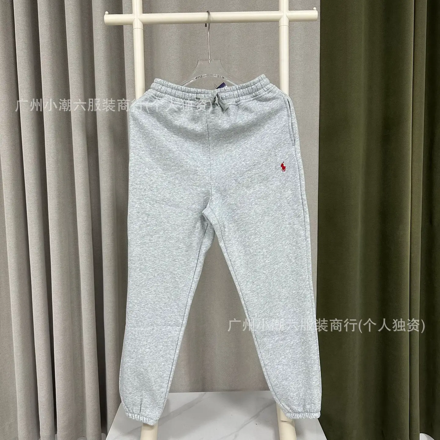 High-Quality Pure Cotton Jogger Versatile Rl Laffy Pony Logo Embroidered Fleece Sweatpants Casual Pants Sports Cropped Pants