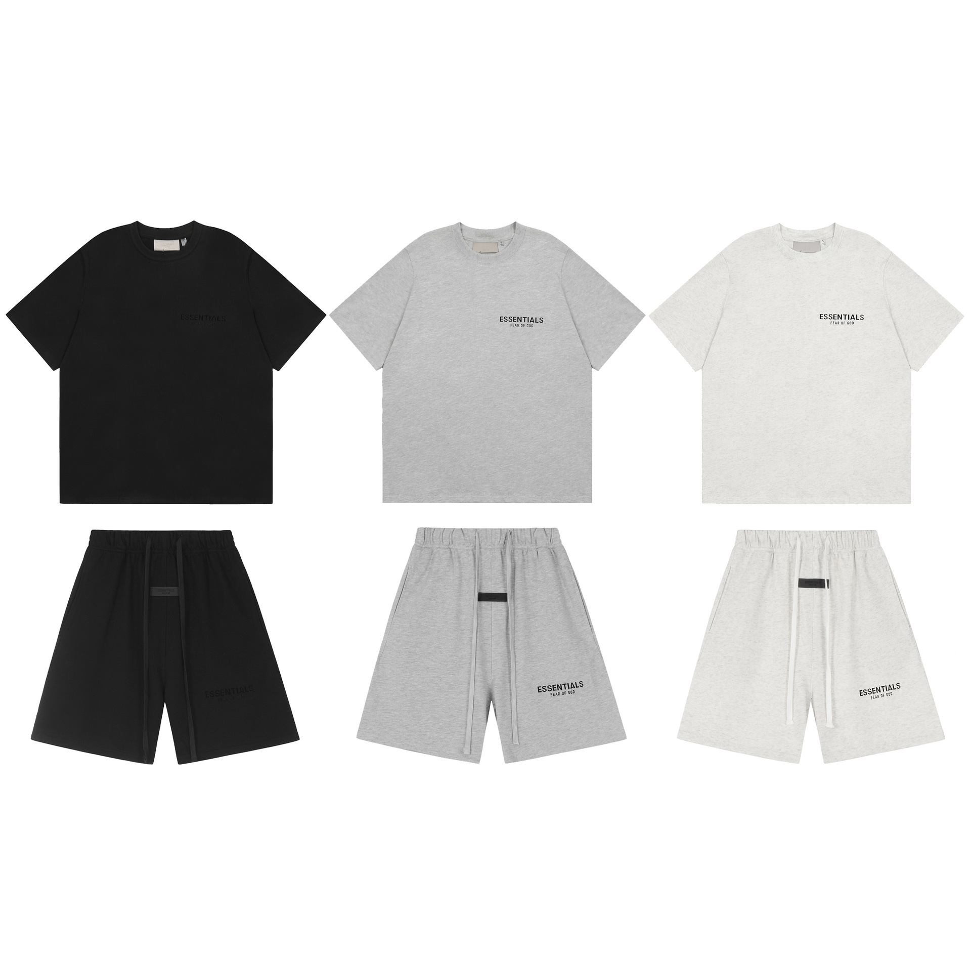 Essentials American-Style Double-Line Letter Flocking Summer High Street Unisex Pure Cotton Short-Sleeve T-Shirt Set