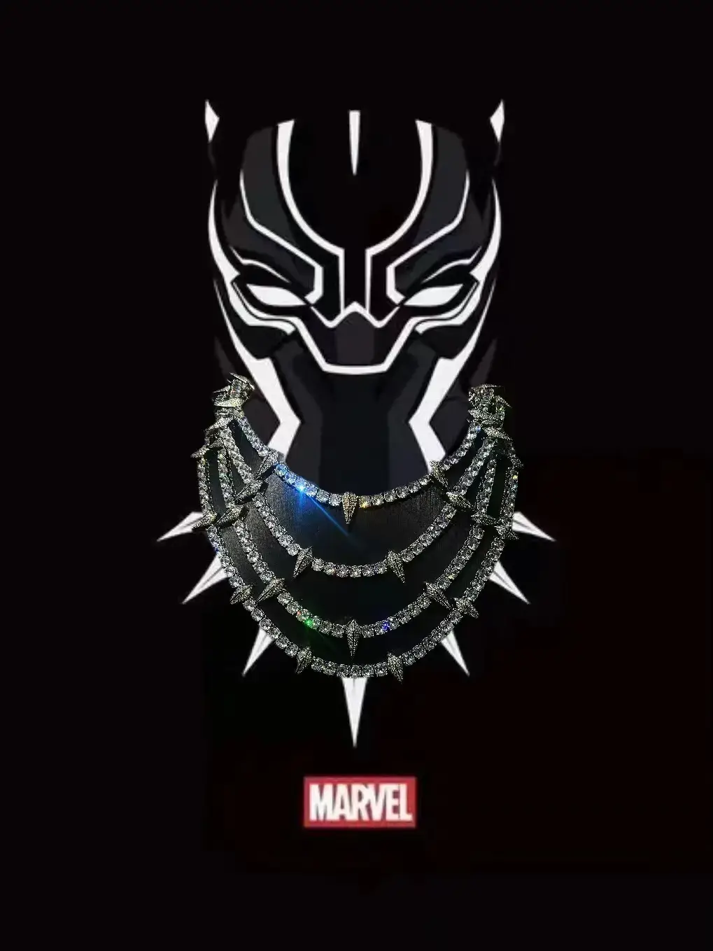 Mr.Blingggggg European Hip Hop Jewelry Full Diamond Marvel Black Panther Same Spiked Super Flash Gang Drill Tennis Chain