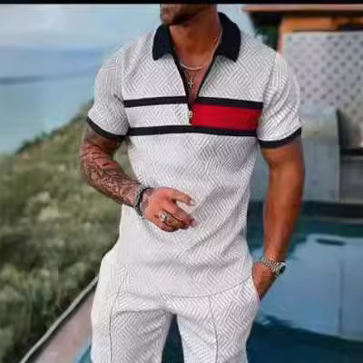 2024 Summer Cross-border Amazon Independent Station New Striped Digital Printed Horsewear Casual suit Men
