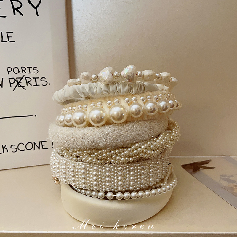 French Retro Fabric Love Twist Pearl Hairband Super Fairy Elegant Sweet Design Sense Headband Hairpin Hair Accessories for Women