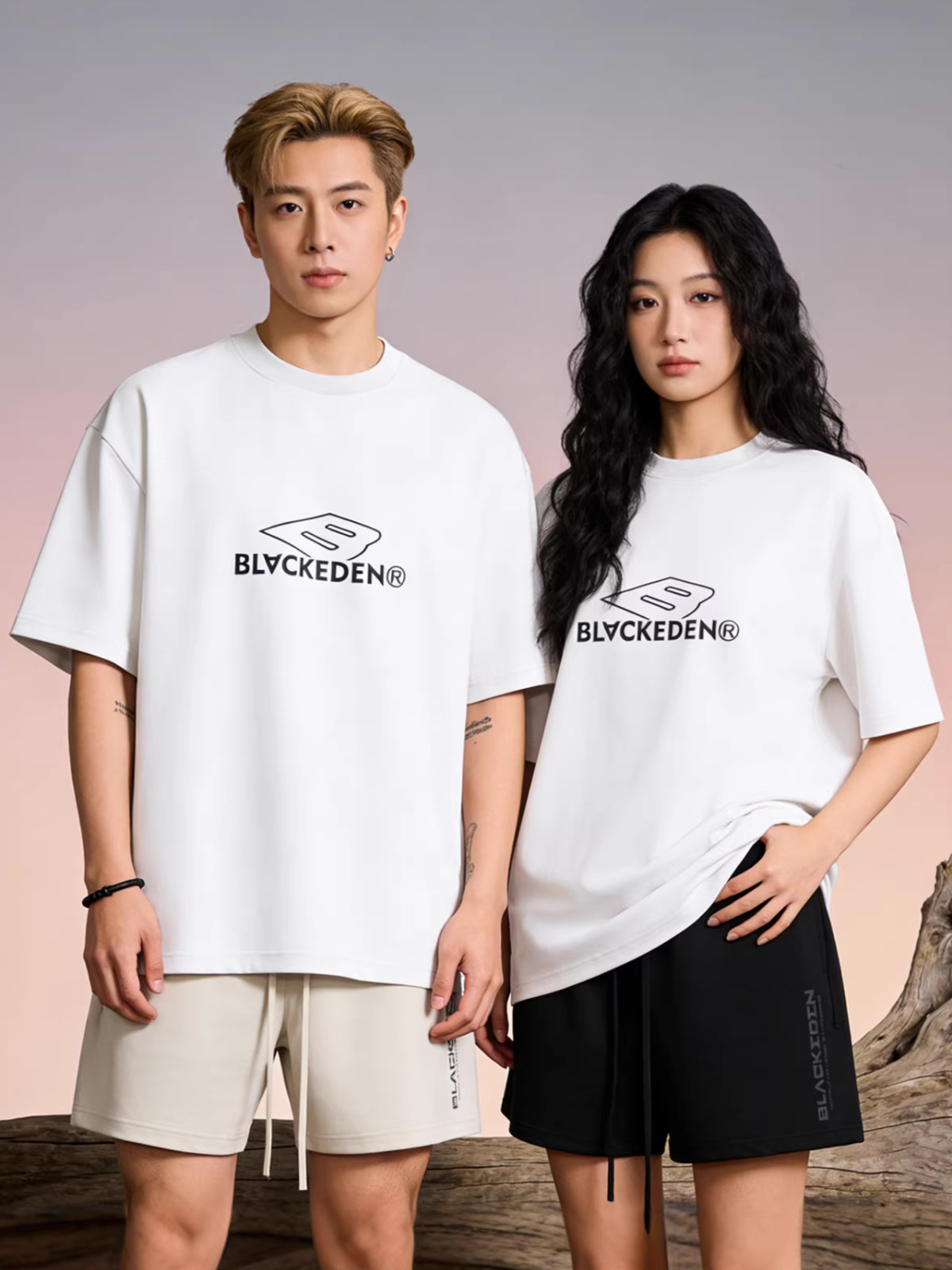 Blackeden Minimalist Original National Trend American Graffiti Print Short Sleeve T-Shirt for Men and Women Couples Summer Top