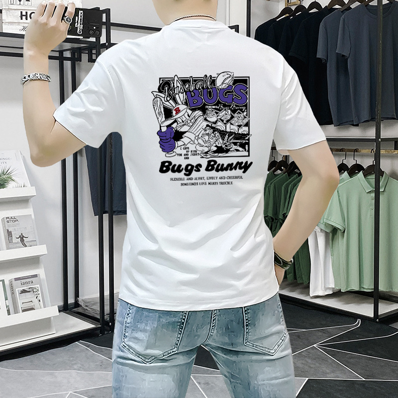 Trendy Brand Men's Short-sleeved T-shirt Men's Round Neck Summer New Ins Fashionable Printed Half-sleeved Top Slim-fit All-match