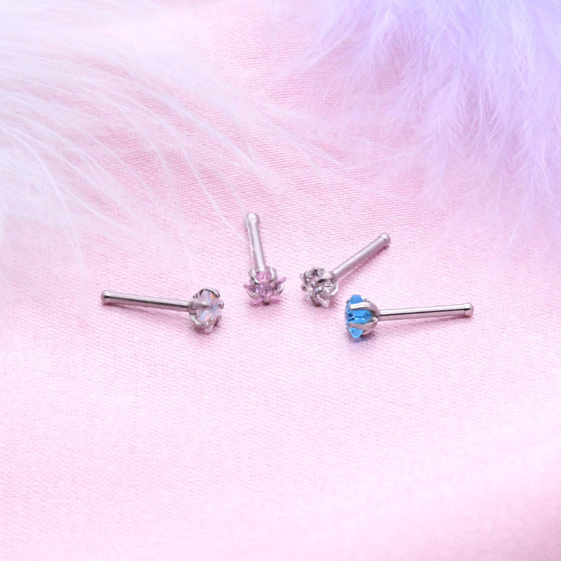 Stainless steel European and American popular straight zircon nose nail five-pointed star curved nose ring ear bone nail women's jewelry wholesale
