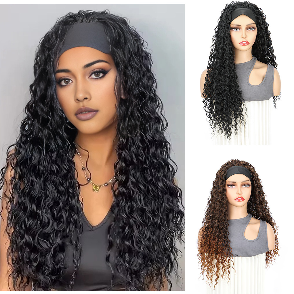 European and American Export Wigs Women's Small Curly Turban Headgear Long Afro Headgear Headband Wigs in Stock