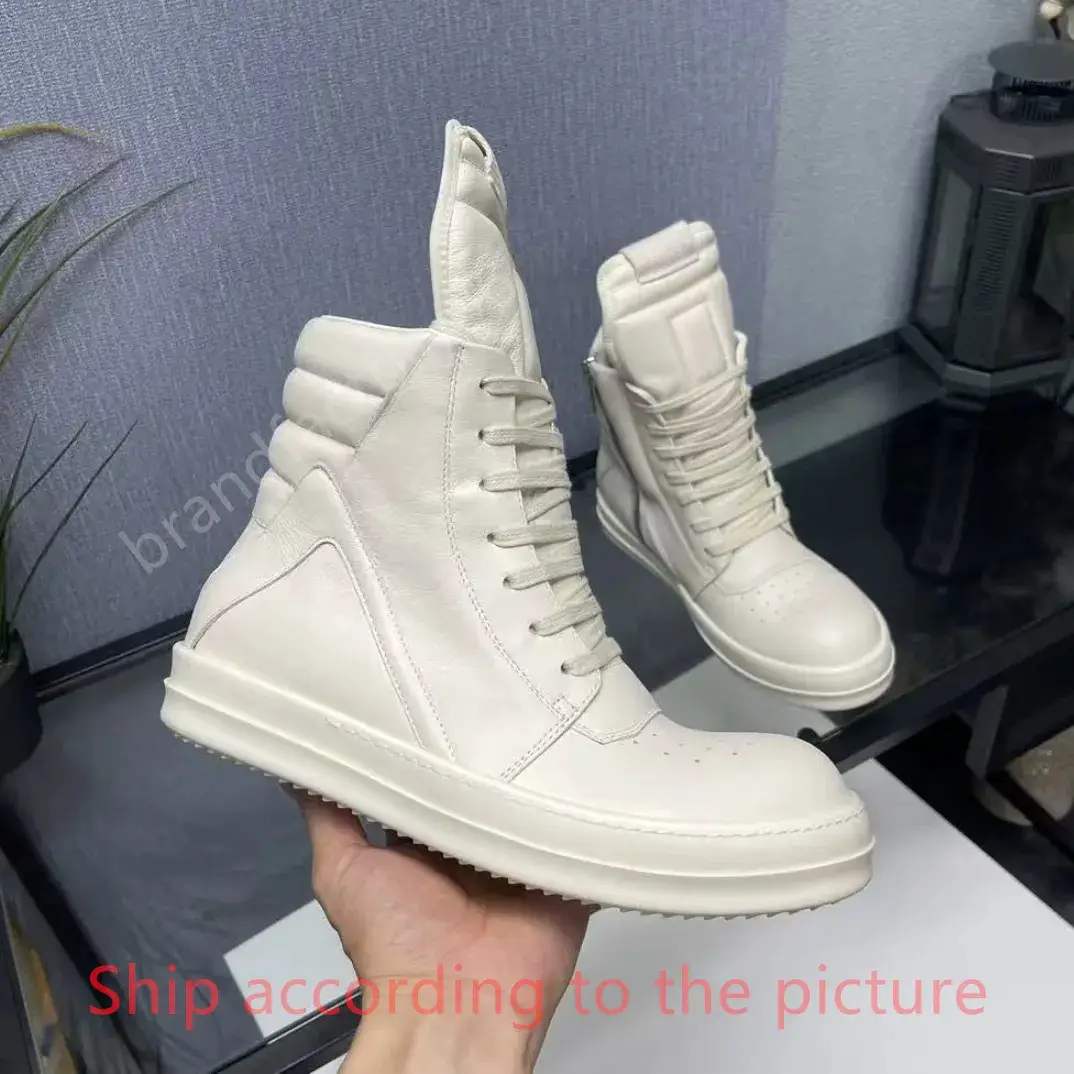 In-Stock European and American Classic Dark Style Autumn and Winter High-Top Genuine Leather Ro Inverted Triangle Thick-Soled Height-Increasing Casual Sneakers for Men