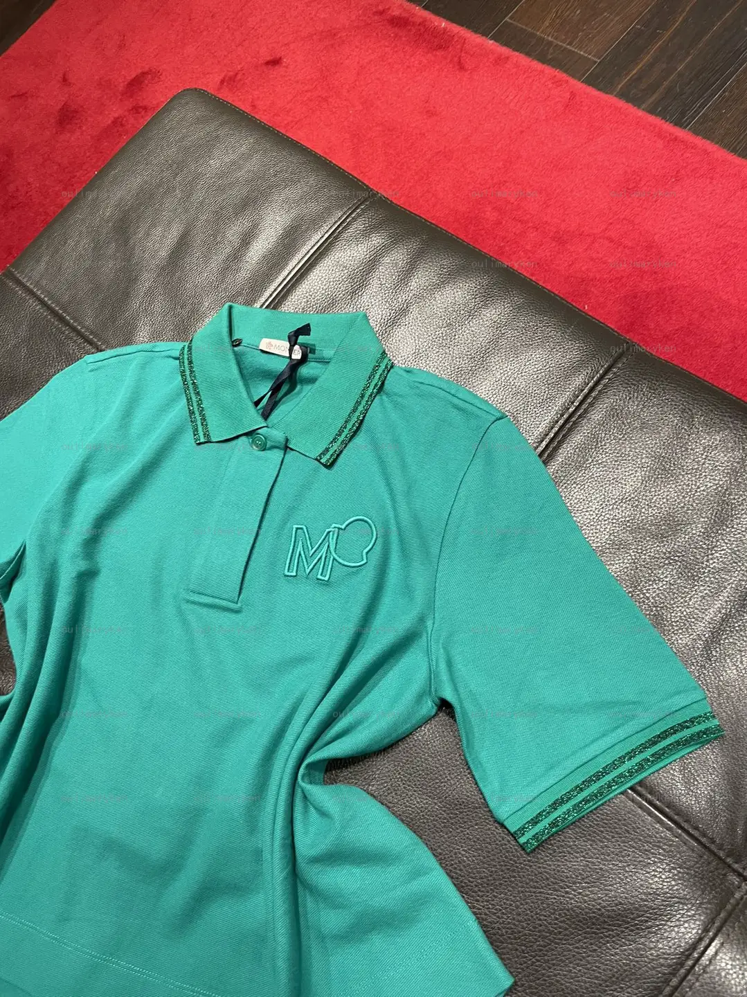 Italian Outlet Moncler Women's Lapel Loose Version Short Sleeve T-Shirt Polo Shirt Green XS S L Size