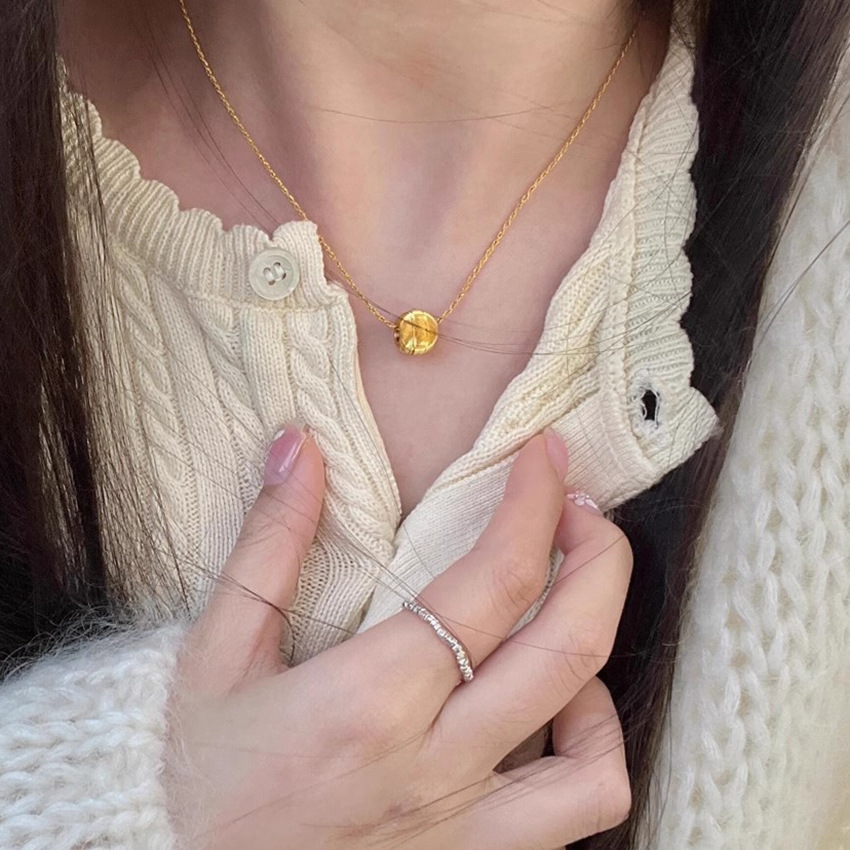 Gold Cat's Eye Transfer Bead Necklace for Women 2026 New Simple Light Luxury Titanium Steel Non-Fading Clavicle Chain Jewelry Customization