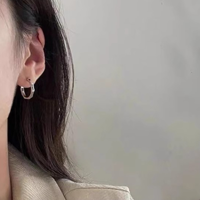 Silver Irregular Octagonal Metal Earrings 2026 New Style Simple Niche Design High-End Earrings Custom-Made