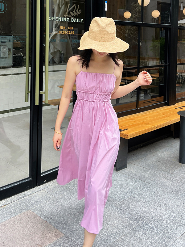 Dress for Women Summer High-End Casual Style Holiday Style Gathered Suspender Tube Top Dress Women's Slim Long Skirt