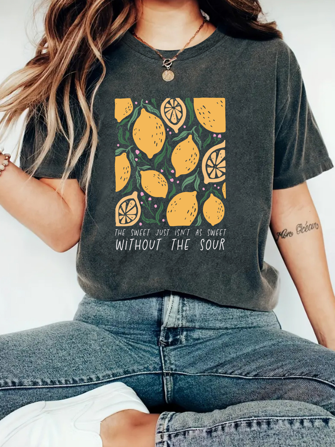 European and American Spot Round Neck Short-Sleeved T-Shirt Lemon Print Summer New Comfortable T-Shirt Cross-Border Hot Sale