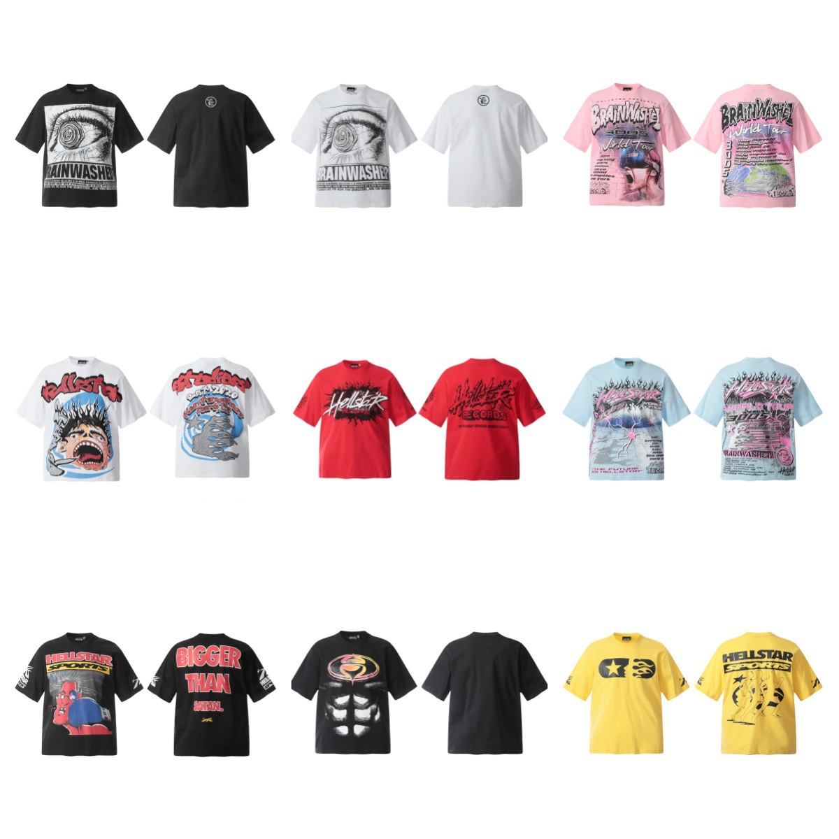 24Ss New Hellstar European and American Style Kanye Same Style Trendy Brand Fashion Retro Pure Cotton Printed and Dyed Short Tee
