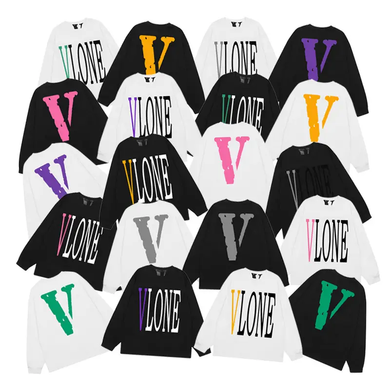 Trendy brand VLONE Fast Miami limited purple reflective large V long sleeve T-shirt high street loose for men and women