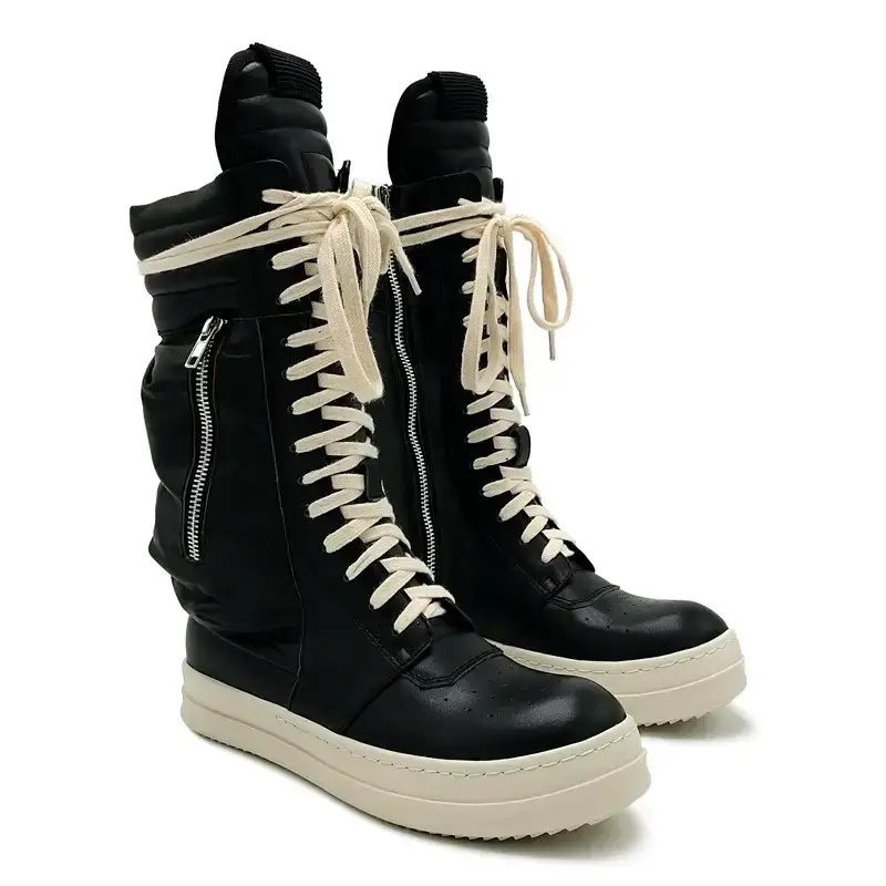 Ro High-Top Shoes Men's Cloth Bag Wallet Trendyy European and American Cowhide Hip-Hop Stylish High Boots Sneakers for Women