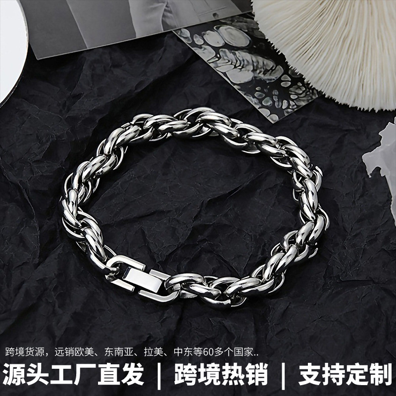 Long Rui Europe and the United States cross-border jewelry Cuba chain titanium steel couple bracelet niche simple trend bracelet manufacturers wholesale