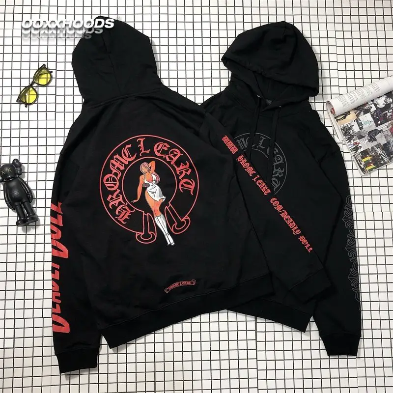 Creative and Fun Couple Set, Beautiful Lips, Blood-Red, Sanskrit Gothic Letter Hoodie, Cross, Trendy Thin Jacket, Sweatshirt