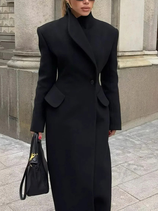 Korean-Style Elegant British Design Long Coat for Women, High-End Feel, 2026 Spring New Elegant Woolen Coat