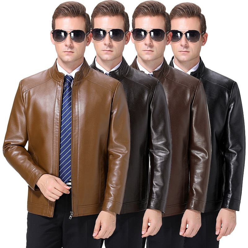 2023 genuine leather jacket men's stand collar sheepskin leather jacket middle-aged men's plus size leather jacket spring and autumn single-layer leather jacket